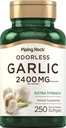 Piping Rock Odorless Aglio Supplemento 2400mg | 250 Softgels | Estratto di erbe ad alta potenza | Pillole ad alta resistenza | Non-GMO, Gluten Free