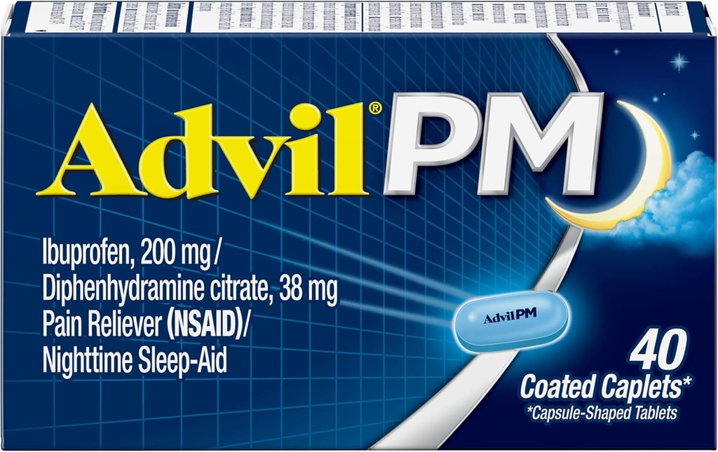 Advil PM (40 Conte, Confezione di 2) dolore Reliever / Nighttime Sleep Aid Coated Caplet, 200mg Ibuprofene e 38mg Diphenhydramine Citrate
