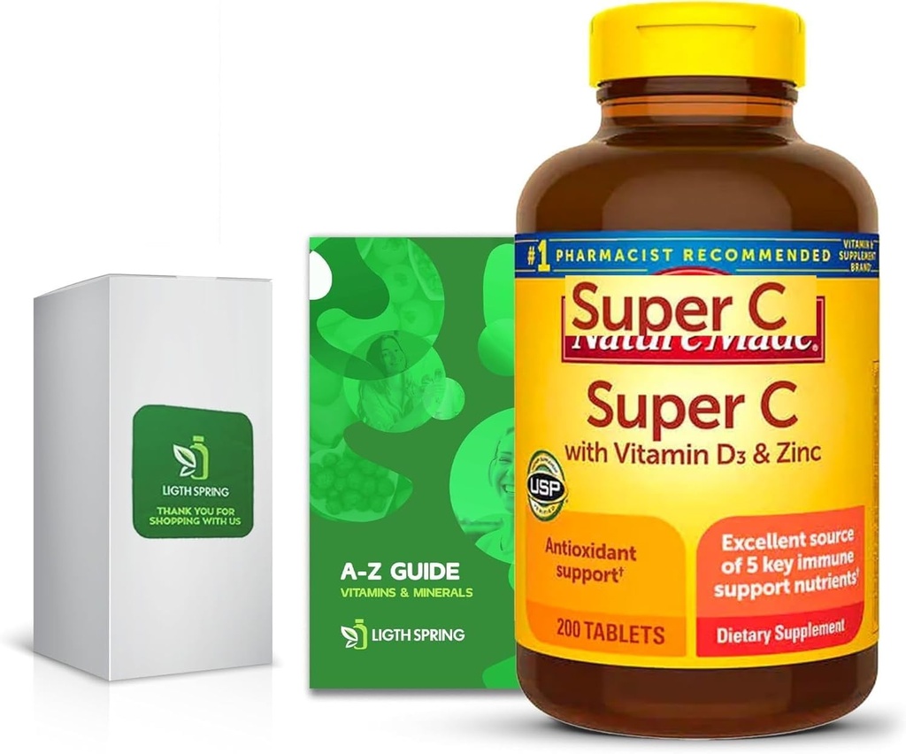 Super C con Vitamina D3 & Zinc 200 Compresse con Esclusiva A a Z - Migliore Guida alle Ligth&Spring (2 Articoli)