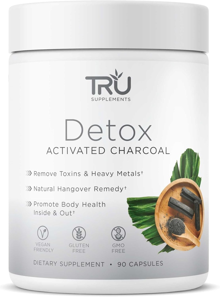 TRU integra Detox Cleanse Capsule con Charcoal attivato, Pulisci tutto il corpo per Bloating Relief & Clear Skin, Vegan-Friendly Natural Detox Support, 60 Servings