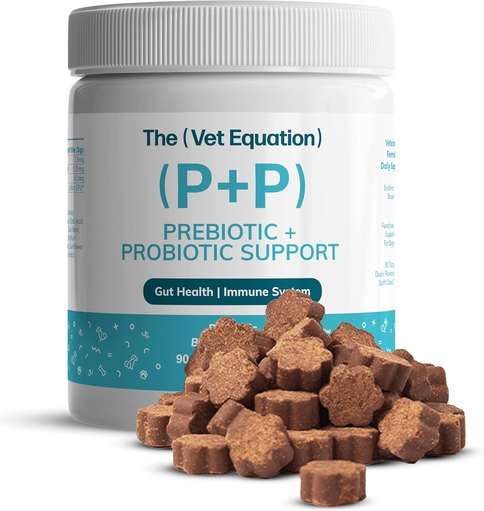 Prebiotici & Probiotici per cani – Digestivo & Gut Salute Chews – Natural Duck Flavor, 90 Conte – con Bacillus Subtilis, Vitamina B12 & Folic Acid – Supporta la salute immunitaria e digestiva