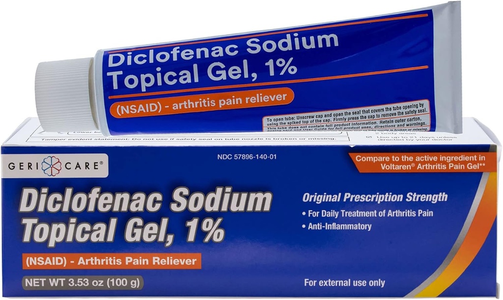 Artrite Topical Pain Relief Gel Diclofenac Sodio 1% (NSAID) di GeriCare- Mano Polso Elbow Foot Ankle Knee Extra-Strength Arthritis Pain Reliever- Anti-infiammatori Artrite Pain Trattamento- 3.53oz