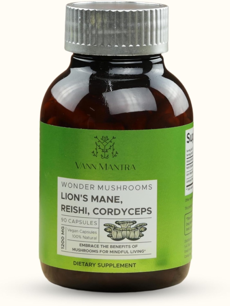 Lion's Mane Mushroom Supplement - 1200mg, 90 Vegan Capsules - Supporta Memoria, Clarity mentale, Focus e Concentrazione - Funzione cognitiva Booster - Natural Brain Health Formula