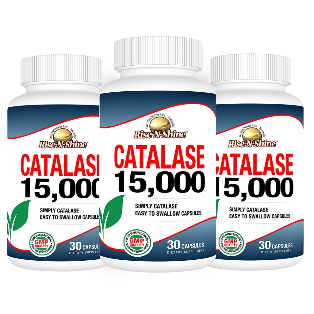 Rise-N-Shine Catalase Supplemento 15.000 - Potente enzima antiossidante per la salute dei capelli - Supplementi per capelli forti - 90 capsule - Confezione di 3 bottiglie Full Size (90-Day Supply)