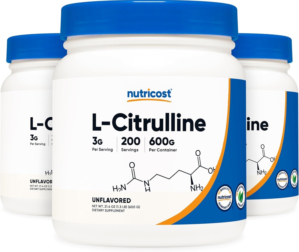 Nutricost Pure L-Citrulline (Base) Polvere (600 Grammi) (3 bottiglie)
