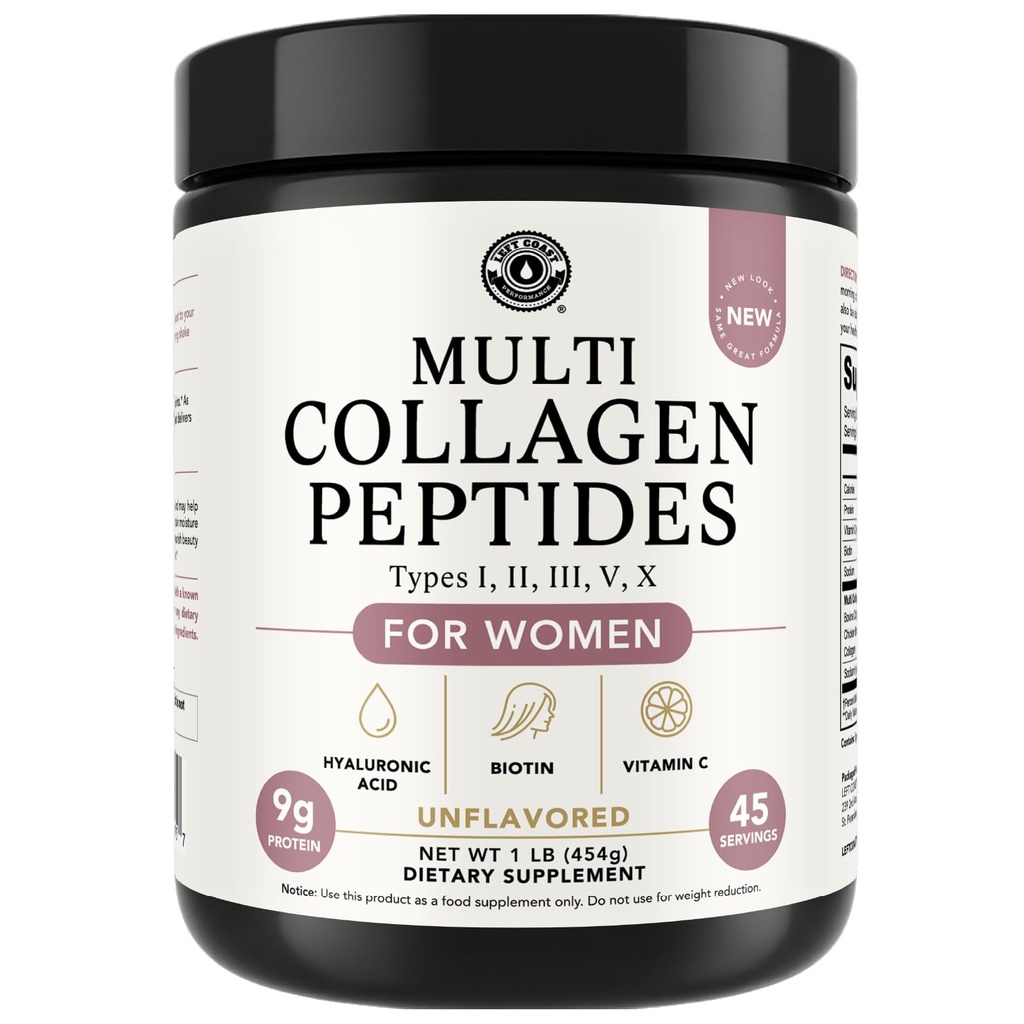 Multi Collagen Peptides Powder Tipi I, II, III, V, X Multi Collagen Protein Powder con Acido Ialuronico, Biotina, Vitamina C, Per Giunti per Capelli Pelle e Salute Gut - Keto, Supplemento Non OGM