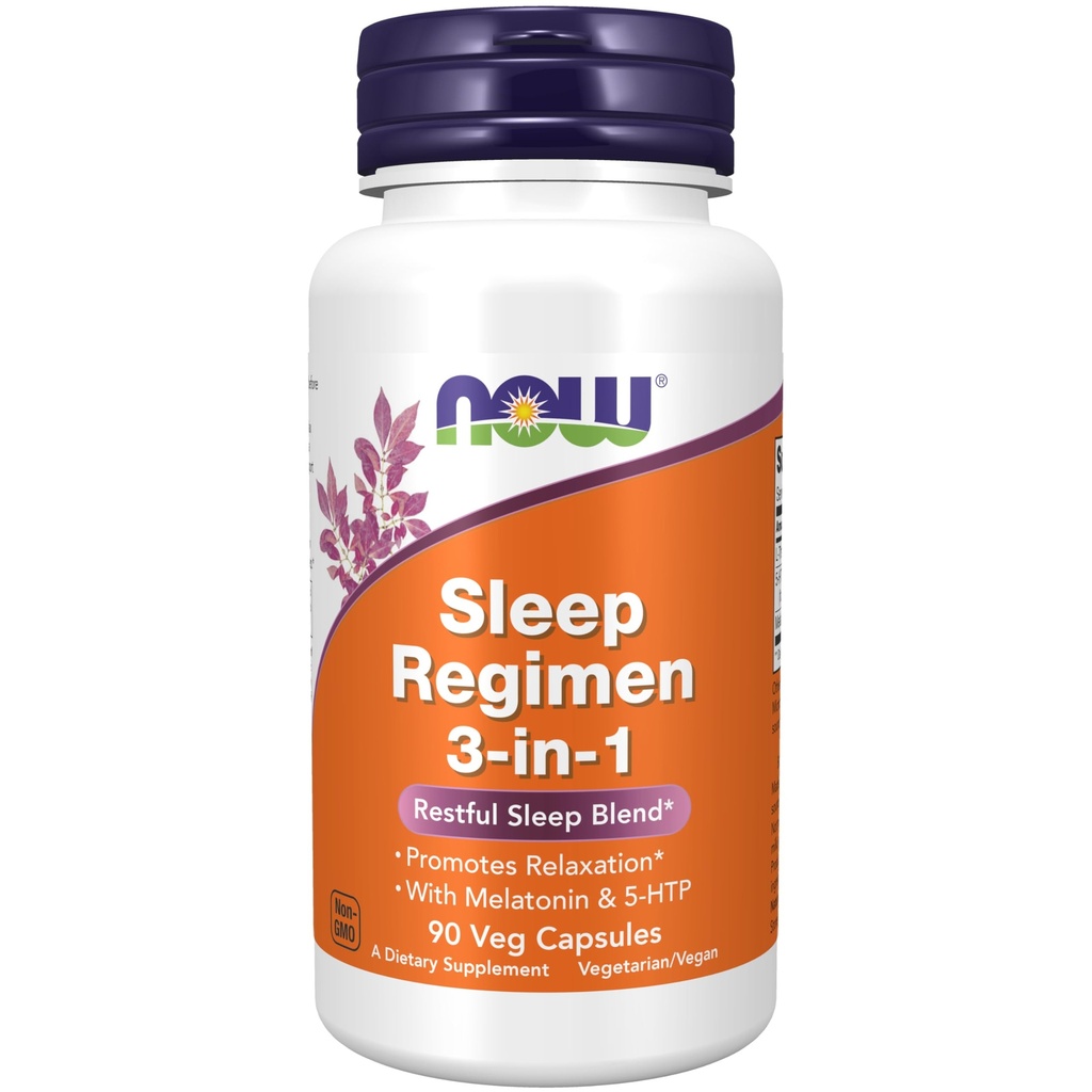 NOW Integratori alimentari, Regime del sonno 3-In-1, Con Melatonina, 5-HTP e L-teanina, Miscela del sonno riposante*, 90 capsule di Veg