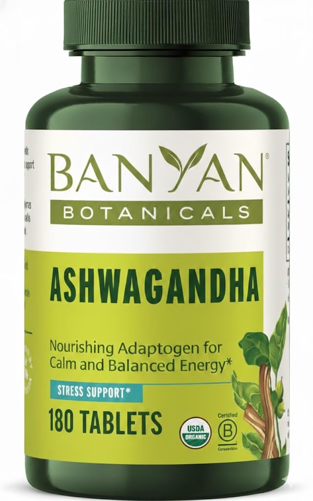 Botanical Banyan Ashwagandha Tablets – Radice di Ashwagandha Organico – Adaptogen di erbe rinomato per il supporto dell'energia naturale e supporto dello stress* – 180 compresse – Non OGM Sostenibilmente Sourced Vegan