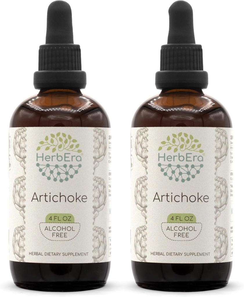 Carciofo di HerbEra B120 (2pcs) Alcohol-Free Estratto di erbe Tintura, Concentrated Liquid Drops Natural Artichoke (Cynara scolymus) Foglia secca (2x4 fl oz)