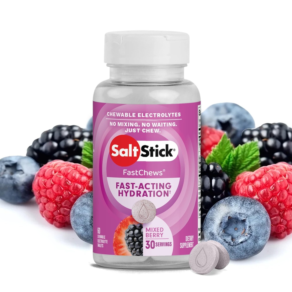 SaltStick Electrolyte FastChews - 60 elettroliti a bacca mista - Compresse di sale per la corsa e l'idratazione, chews elettroliti - 60 conte