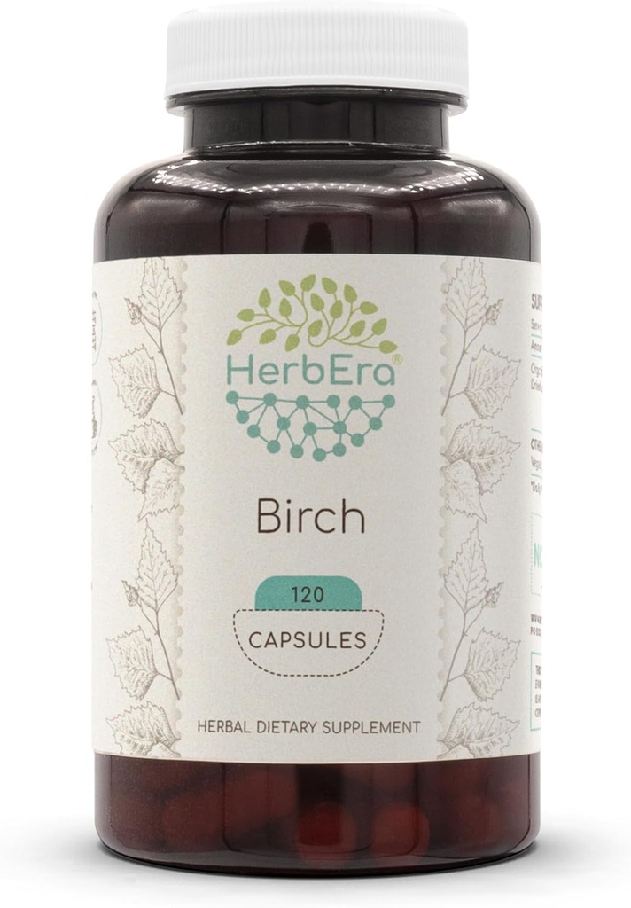 HerbEra Birch 120 capsule, 500 mg, Made con Birch (Betula Pendula) Foglia secca (120 capsule)
