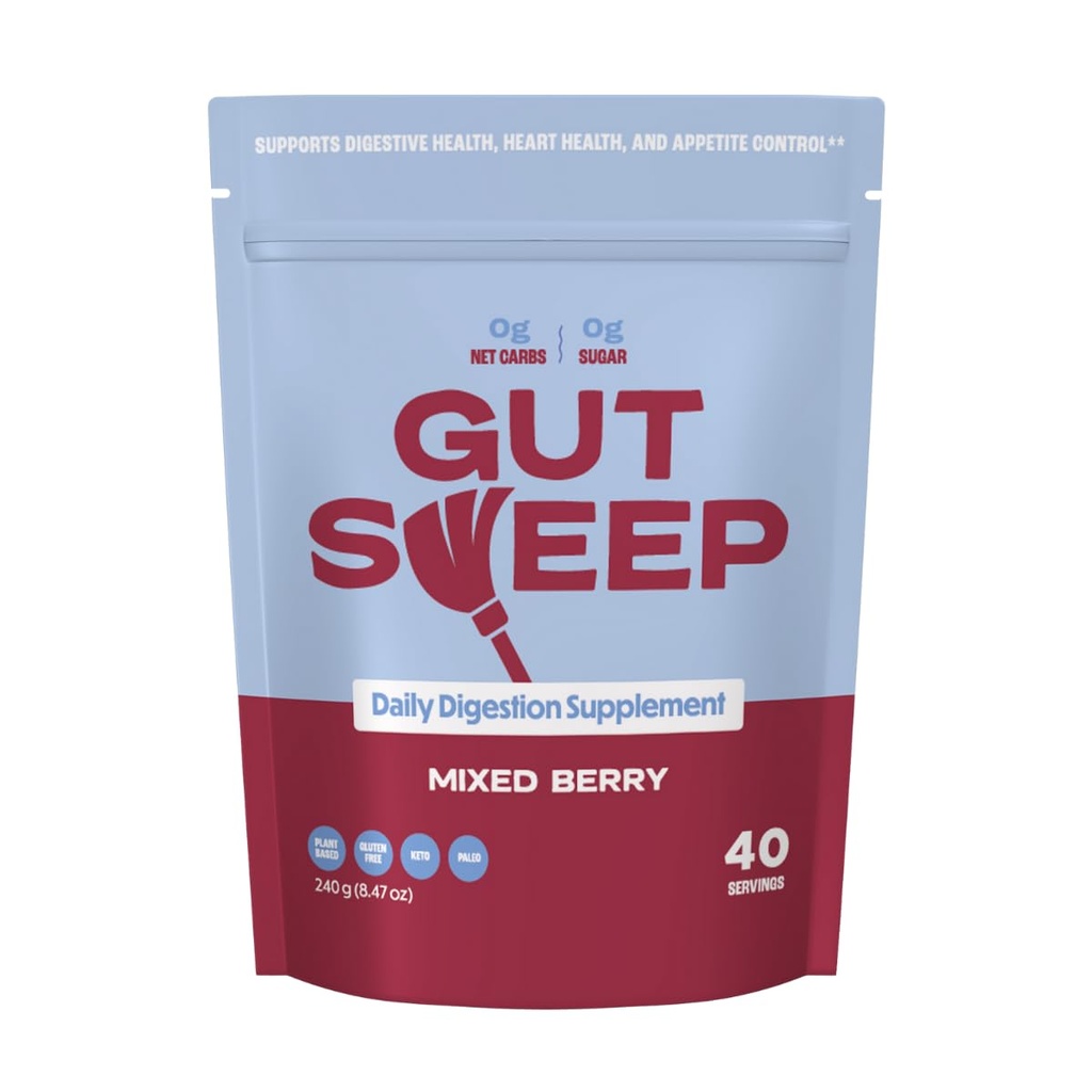 Gut Sweep - Supplemento giornaliero di digestione - Fibra di Husk di Psyllium - Supporta il controllo dell'appetito - Basato su Gluten Free & Plant - Keto & Paleo Friendly - 40 Serve - Bacche miste