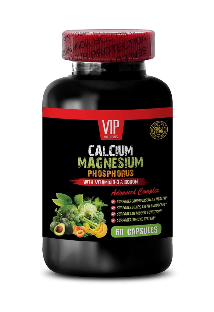 Calcio Magnesio Supplemento - Calcio Magnesio Phosphorus con vitamina D-3 & Boron - Sano Bones Magnesio, Calcio per le donne, Magnesio per gli uomini, Integratori di resistenza, 1 Bottiglia 60 Capsule