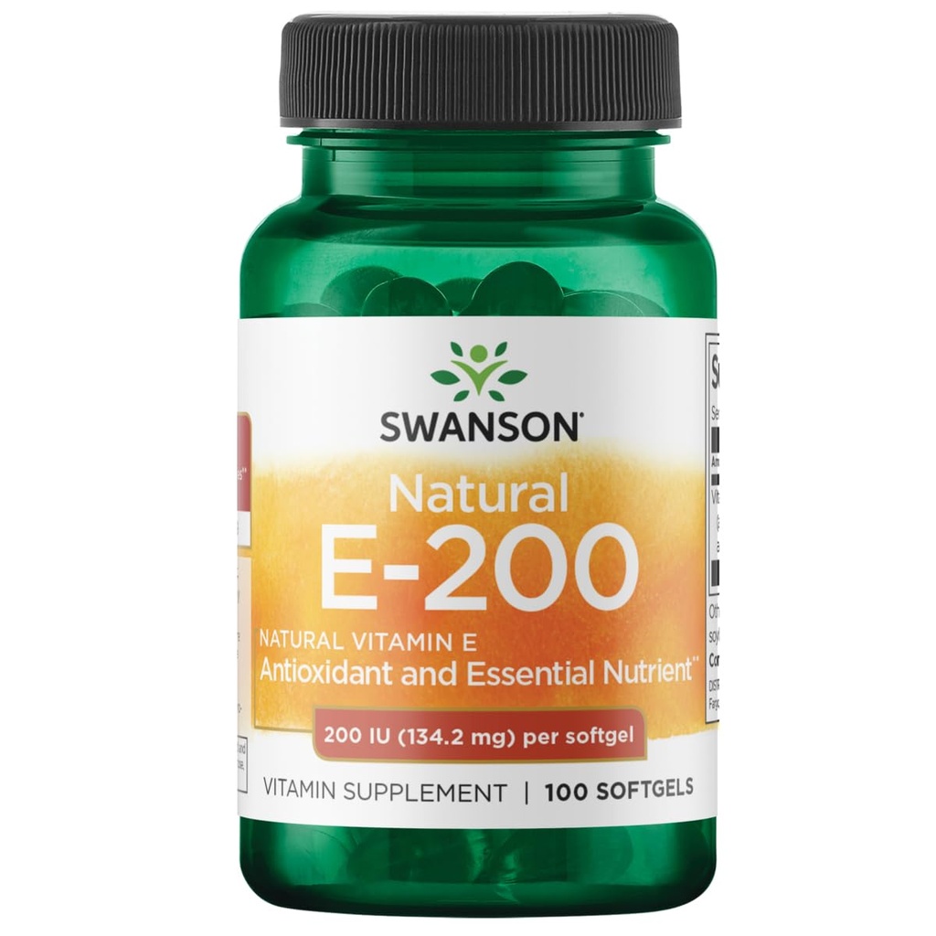 Swanson Natural Vitamin E - Integratore Naturale Sostenere la salute del cuore e la protezione dei tessuti - Nutriente essenziale Promuovere la salute generale & benessere - (100 Softgels, 200IU ciascuno)
