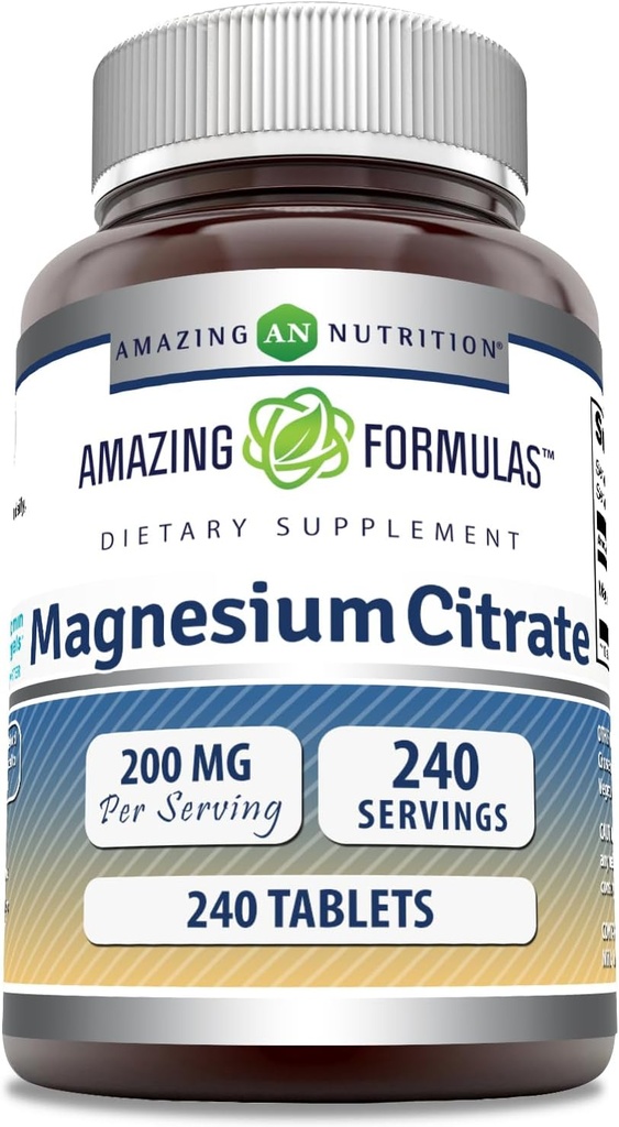 Incredibile Formulas Magnesium Citrate | 200 Mg compresse | Supplemento minerale | Non OGM | Gluten Free | Made in USA (1 Pack, 240 Count)