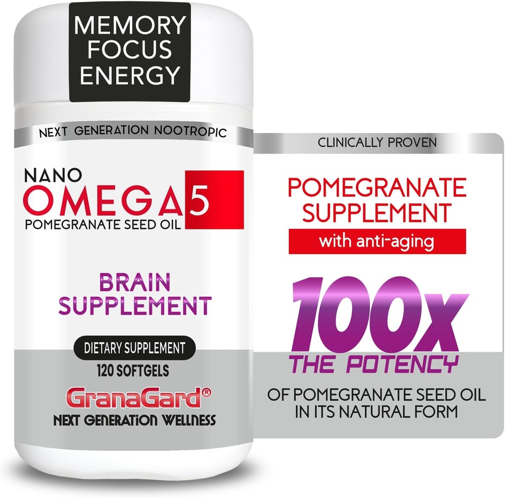 PROVENZIONE CLINICA (alimentazione a 2 mesi) SUPPLEMENTARI CON ANTI AGING, Pillole di Memoria, Supplemento Omega 5 Melograno, 1 bottiglie 120ct