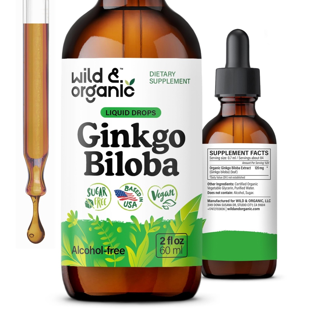 Tintura di Ginkgo Biloba - Brain & Focus Support con Ginkgo Leaf Supplement - Vegan, Sugar & Alcohol-Free Tincture - 2 fl oz