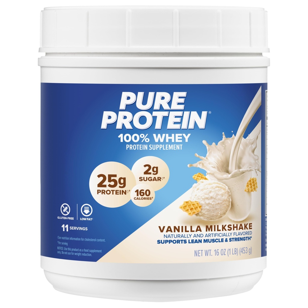 Polvere di proteina pura, siero, alta proteina, basso zucchero, senza glutine, crema di vaniglia, 1 lb
