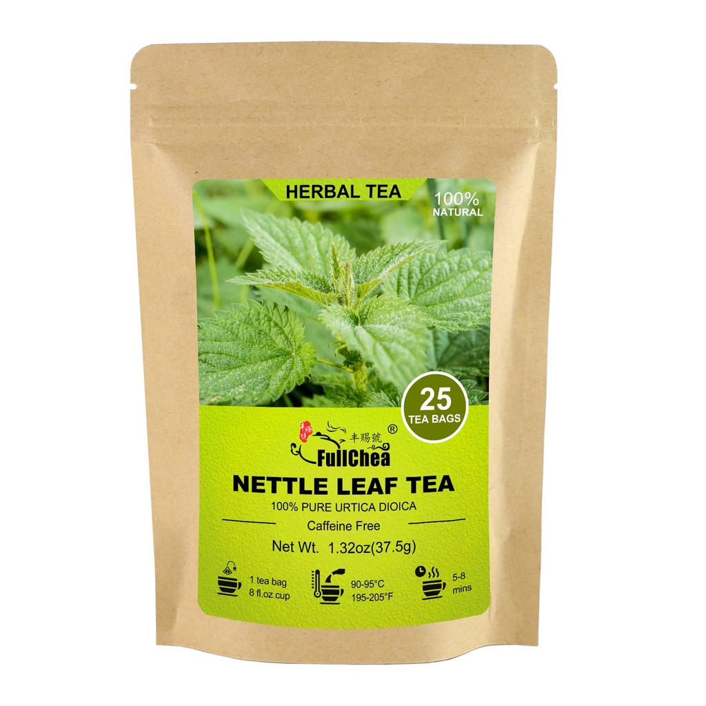 FullChea - Nettle Leaf Tea Bags, 25 Teabag, 1.5g/bag - Naturally Sting Nettle Tea - Support Eye Health & Rafforzare le ossa