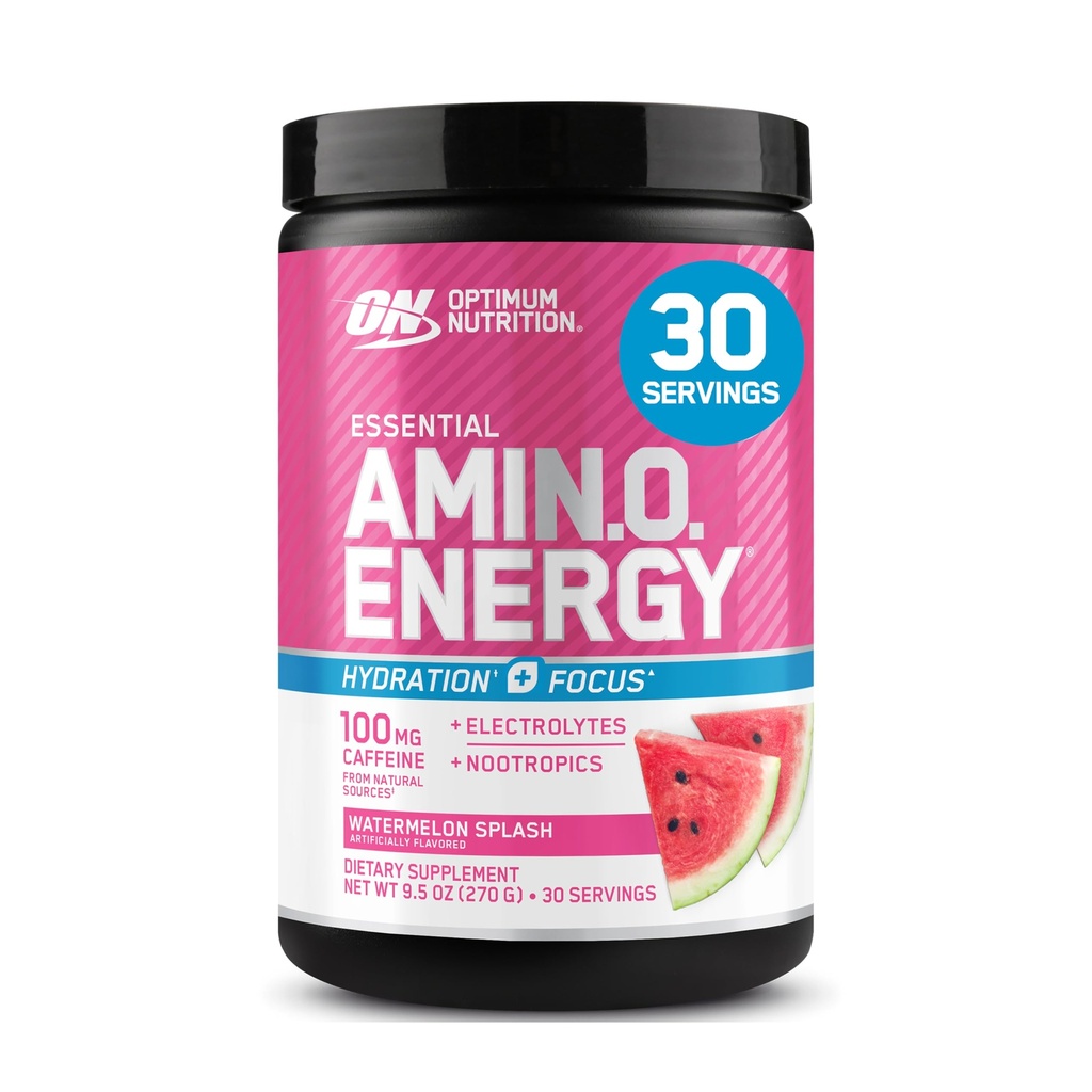 Optimum Nutrition Amino Energy Powder Plus Focus, con BCAA, Electrolytes e Caffeina, Watermelon, 30 Serve (Packaging May Vary)