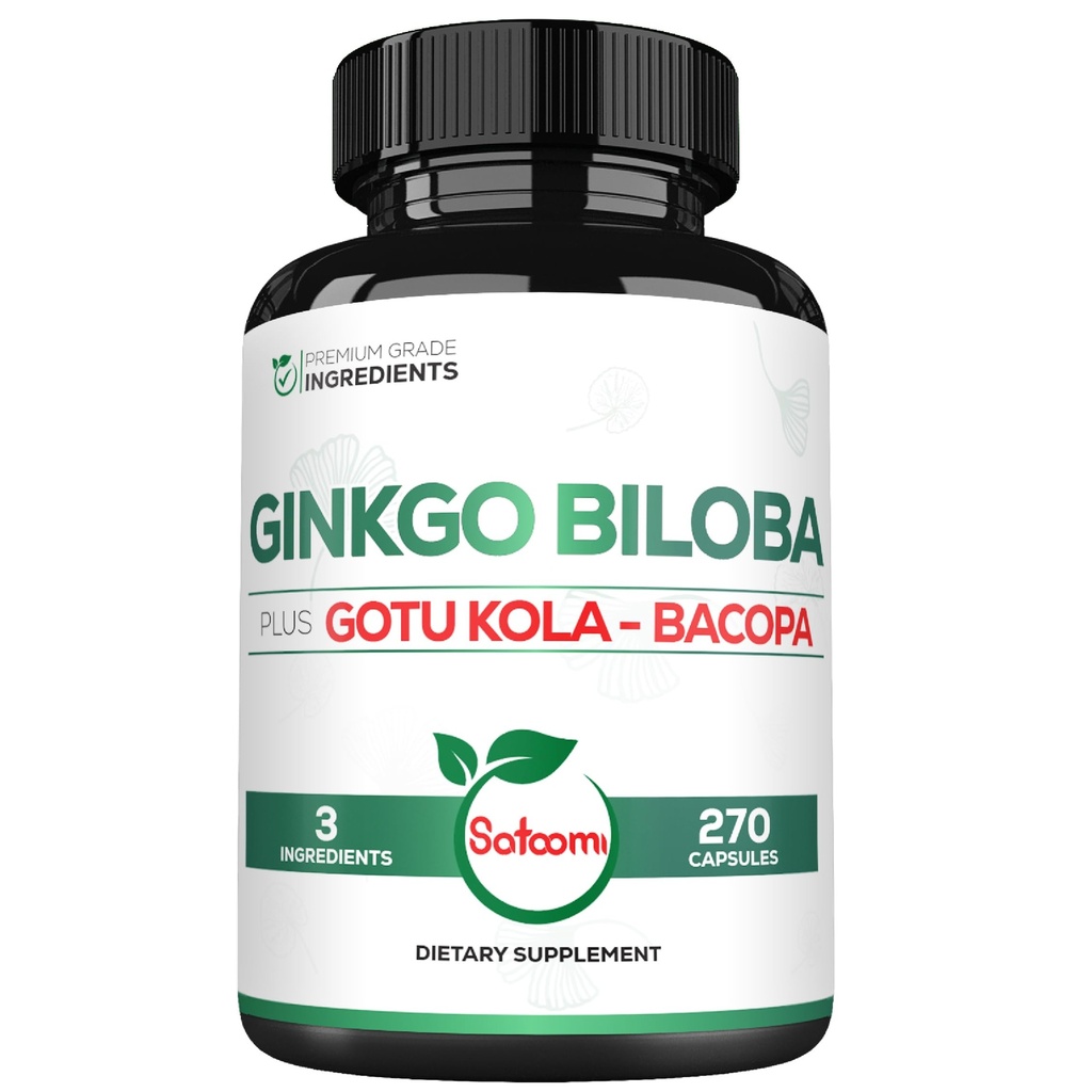 1520mg Ginkgo Biloba Integratori con Gotu Kola Leaf, Bacopa Monnieri - 270 Capsule - Supporto per la salute del cervello, Funzione di memoria, Focus & Vision Quality - Alimentazione di 3 mesi