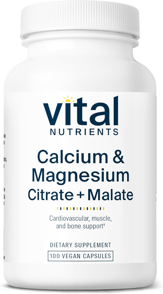 Vital Nutrients Calcium and Magnesium | Citrate and Malate Complex | Vegan Supplement | Support Bone Strength, Muscle and Cardiovascular Health* | Gluten, Dairy and Soy Free | Non-GMO | 100 Capsule
