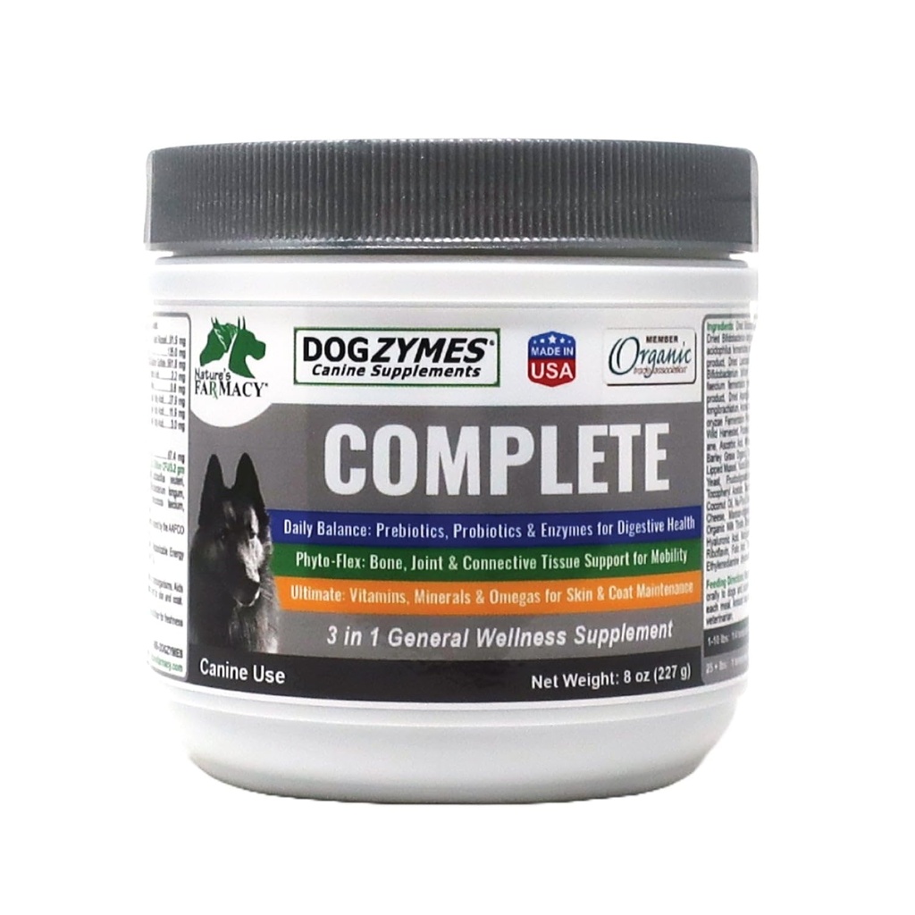 Dogzymes Complete - Probiotici, prebiotici, Glucosamina, Condroitina, MSM e Acido Ialuronico, Cura Completa della Pelle e del Cappotto (8 oncia)