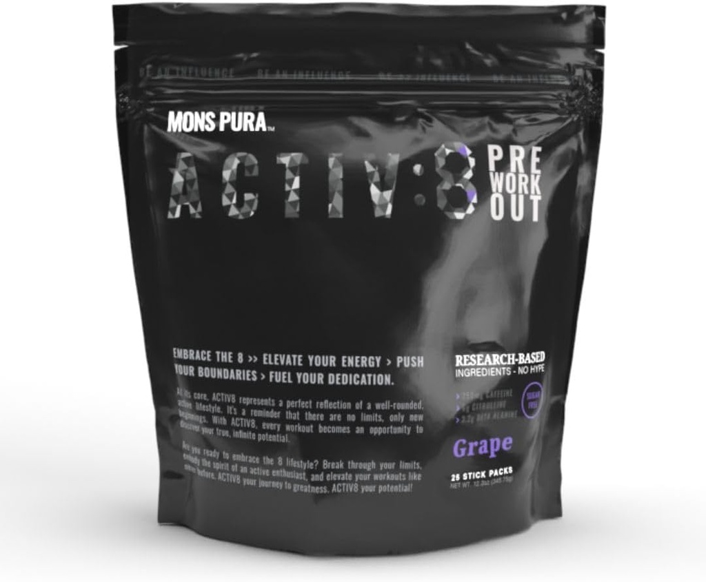Activ8 Grape Pre-Workout 25 Power-Packed Serve 250 mg di caffeina