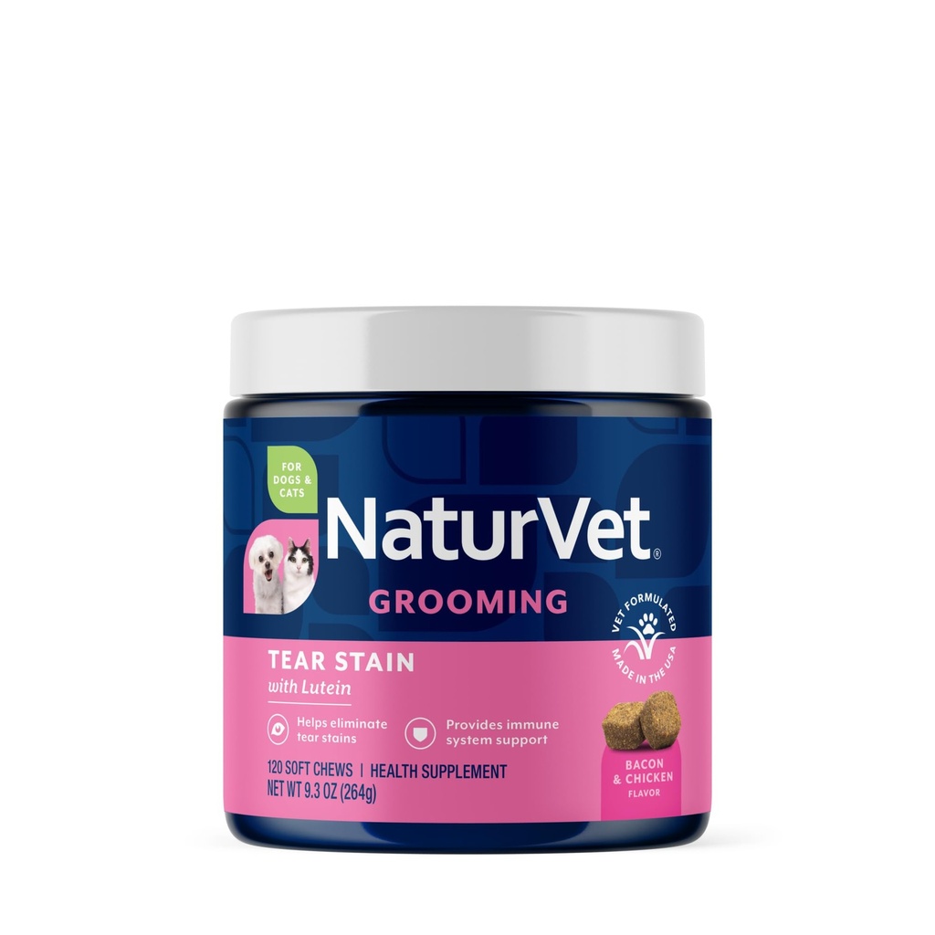 NaturVet Lutein Tear Stain Integratori per Cani & Gatti – Previene Tear Stains per Cane, Razze di Gatto – Include radice di Uva Oregon, radice di Marshmallow, estratto di mirtillo – 120 Ct.