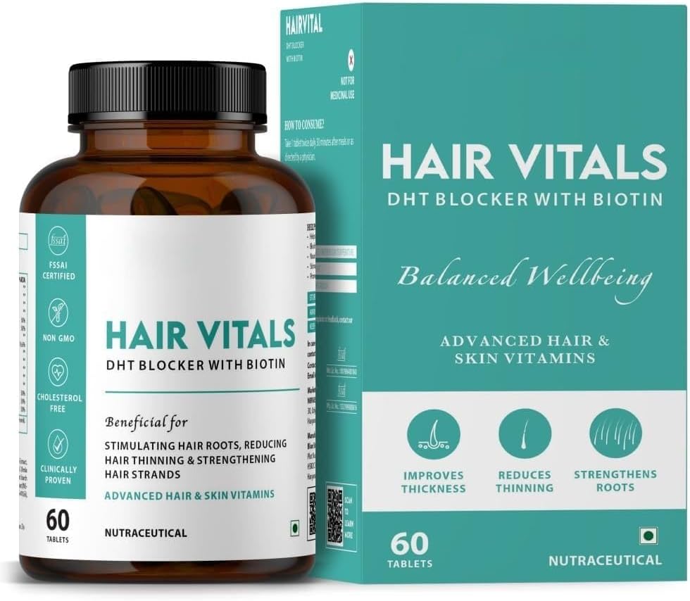 Capelli vitali DHT Blocker con Biotin Tablets- Fornitura di capelli con Beta-Sitosterol | Vitamine di capelli per uomini e donne - 60 compresse
