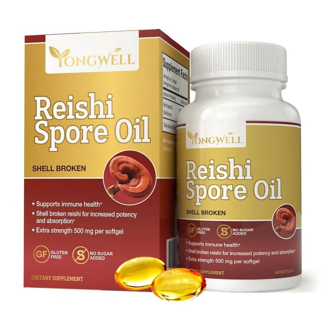 Reishi Spore Olio Shell ha rotto la forza extra 500mg (60 Softgels)