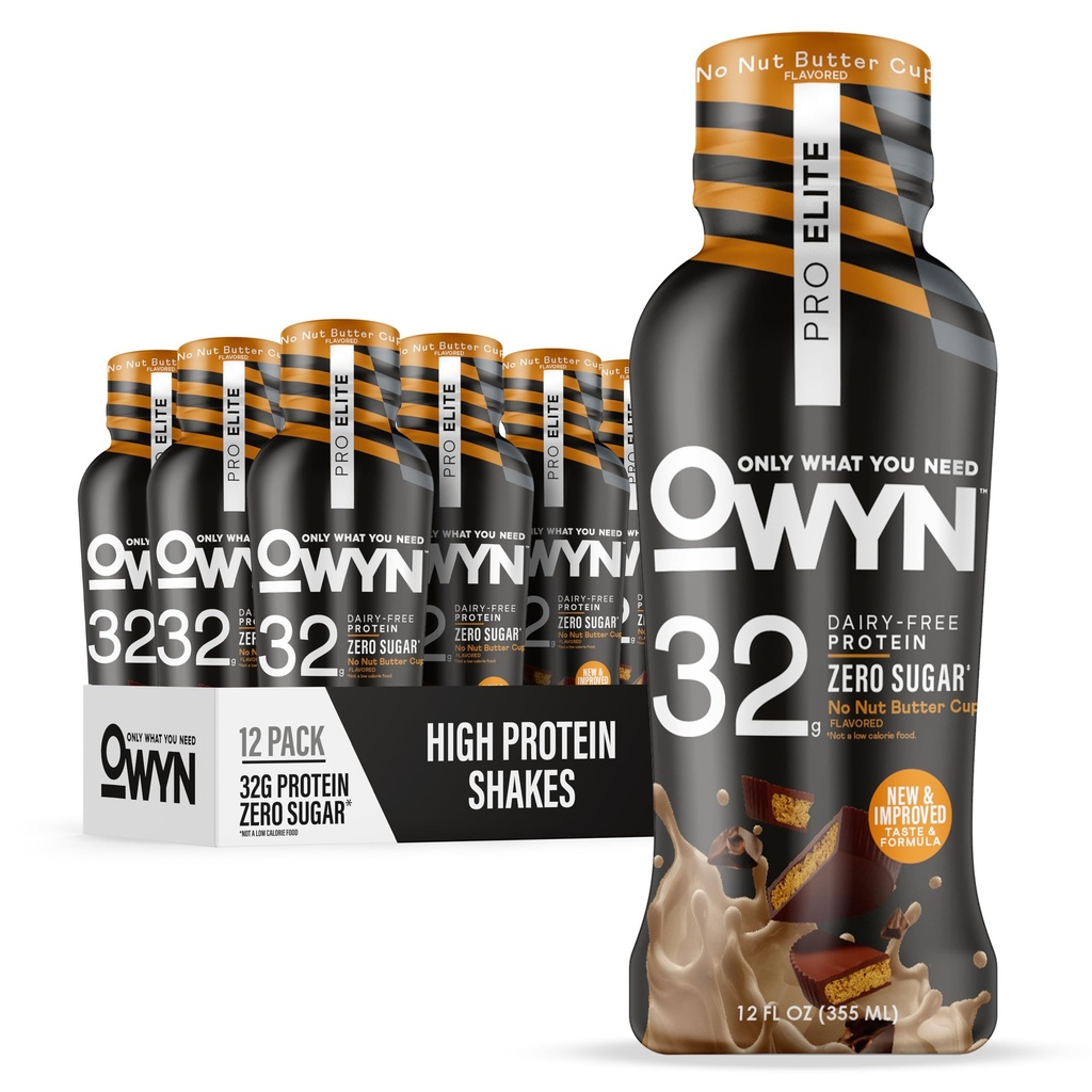 OWYN Solo ciò che ti serve Pro Elite Vegan Plant Based High Protein Keto Shake, No Nut Butter Cup, Zero Sugar, 32g Protein, Omega-3, Prebiotics, Superfoods Greens for Workout and Recovery, 0g Net Carbs