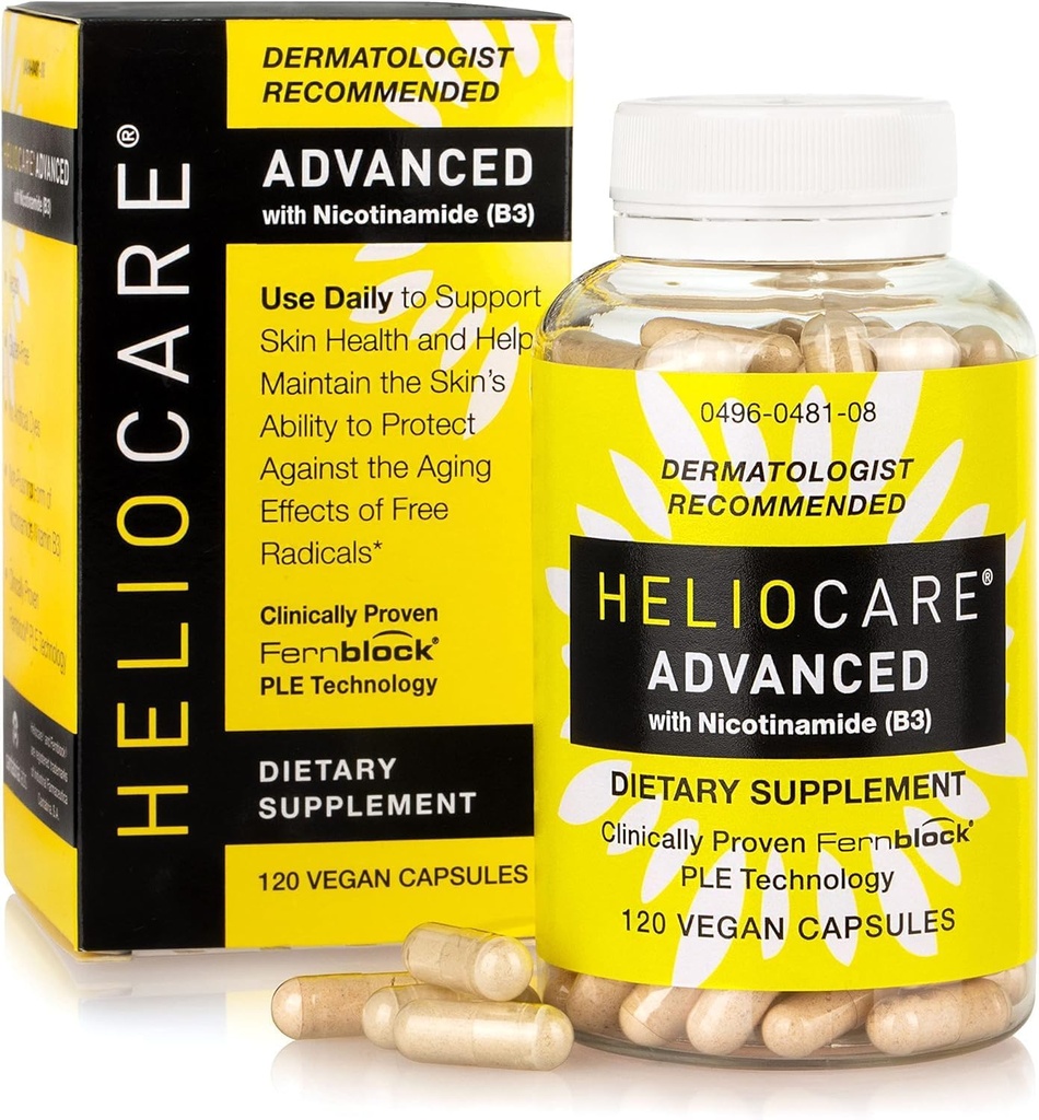 He-lioc-a-re Adv-ANC-ed Niacin B3 Supplemento: Fernblock PLE Extract 240mg Per Serving - Supporta la salute delle cellule della pelle W/Antioxidant Rich Vitamin B3 Niacin 500 mg - 120 capsule vegane