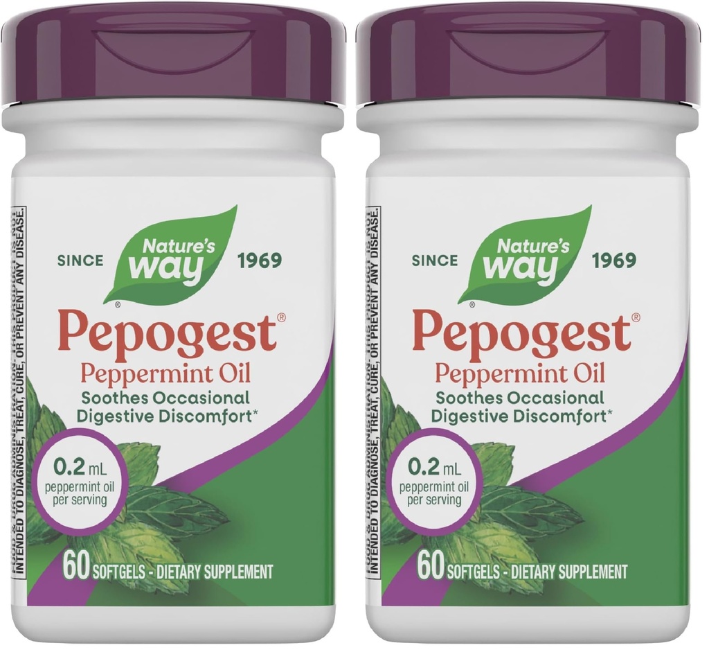 Via della natura Pepogest Peppermint olio, Soothes Occasional Gastrointestinal Discomfort*, 60 Softgels (Pacchetto di 2)