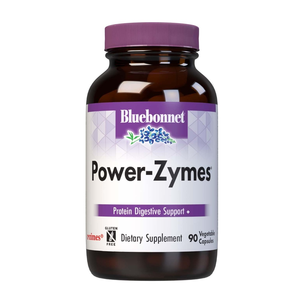 Bluebonnet Nutrition Power-Zymes, Protein Digestive Support*, Soy-Free, Gluten-Free, Dairy-Free, 90 Capsule Vegetali, 90 Serve