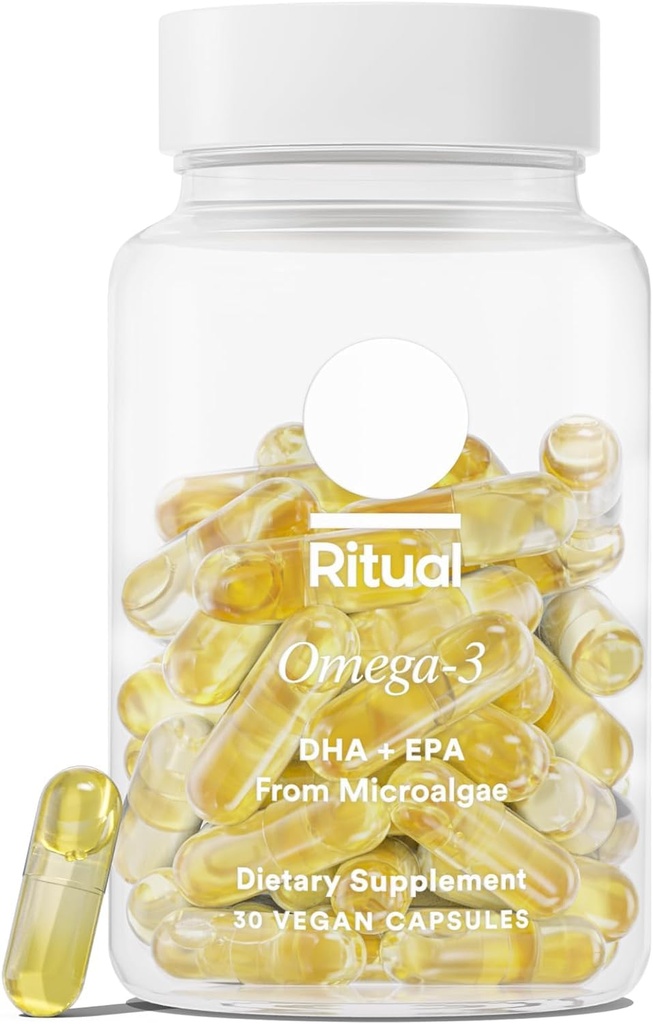 Rituale Omega 3 - Vegan - Dose di acidi grassi DHA & EPA in 2:1 Ratio, Biodisponibile, Supporto per la salute del cervello e del cuore, Minimal Burp-Back, Microalghe alimentate in modo sostenibile, Alimentazione di 30 giorni