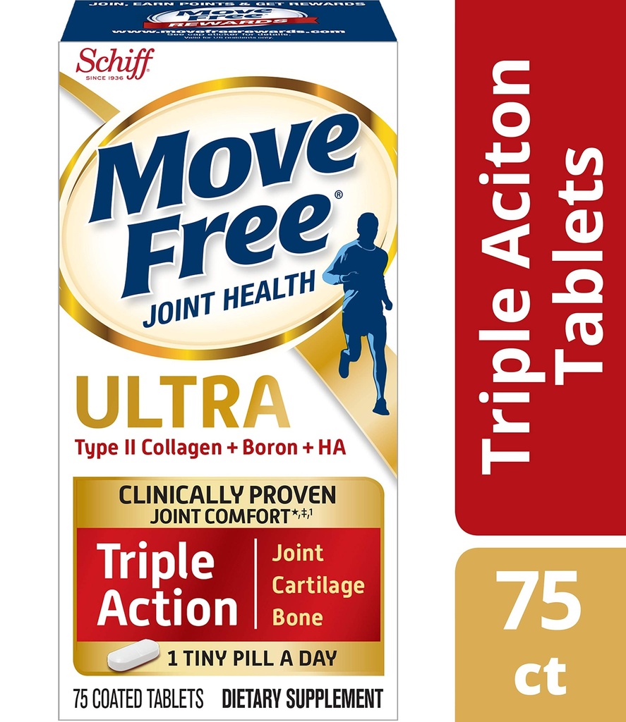 Move Free Type II Collagen, Boron & HA Ultra Triple Action Tablet, Move Free (75 Count in A Bottle) 1 ea (Pack of 3)