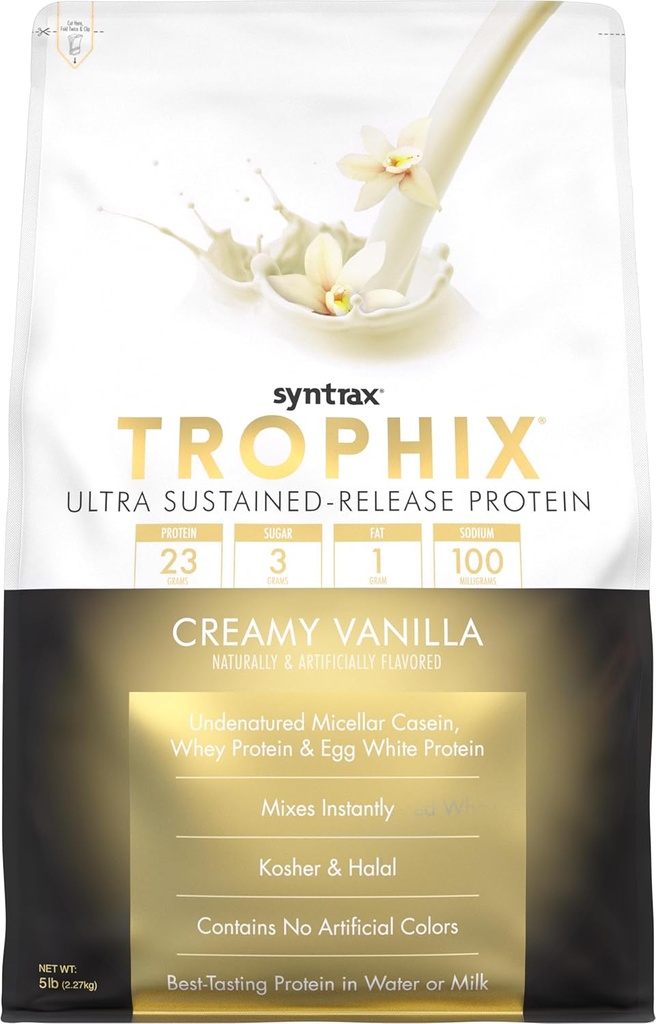 Sintrax Nutrition Trophix, Ultra Sustain-Release Protein Powder Blend, Crema Vanilla 5 lbs, Ver Vanilla Ben Specks