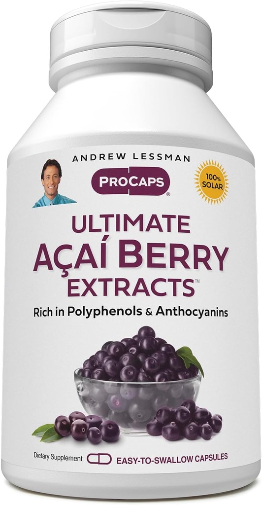 ANDREW LESSMAN Ultimate Açai Berry estrae 60 capsule - Fornisce costituenti di bacche di Acai beneficiali standardizzati, antiossidanti ricchi. Miscela ad alta potenza. Composti protettivi. Nessun Additivo