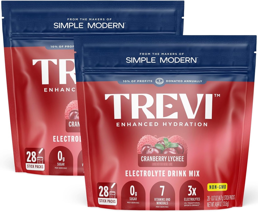 TREVITM Sugar Free Electrolytes - Bere Mix Hydration Powder Packets - 56 Count - Cranberry Lychee