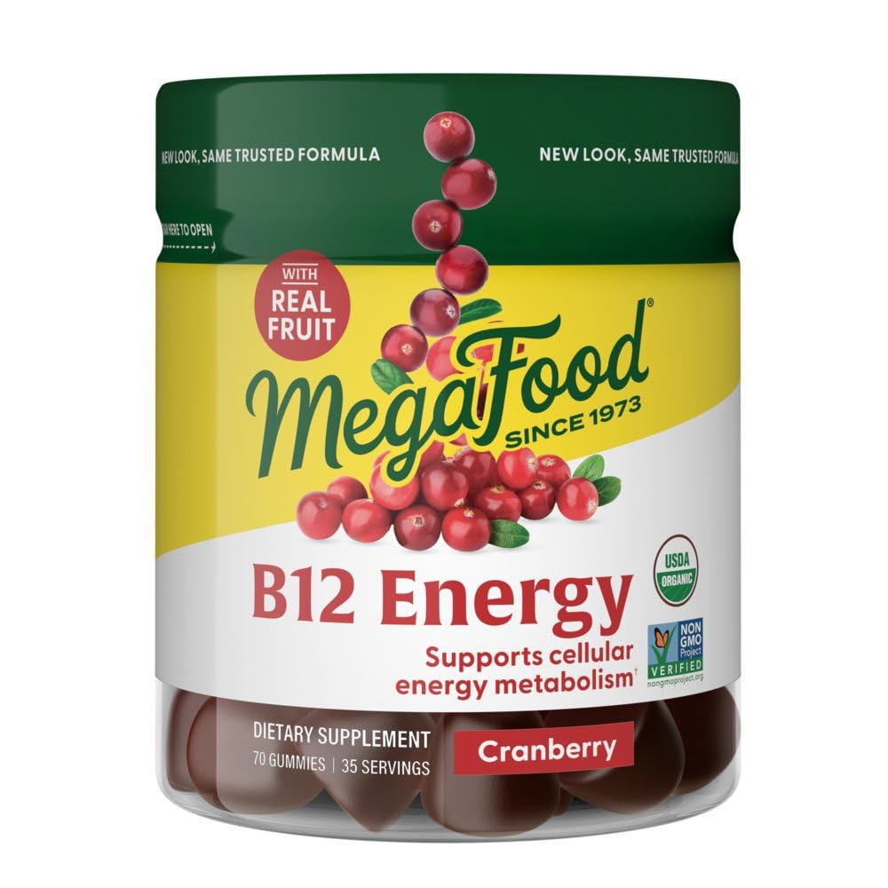 MegaFood Vitamina B12 Energy Gummies - Vegan - Con Methyl B12 Vitamins per sostenere la produzione di energia cellulare - Cranberry - Supplemento giornaliero di vitamina B12 - USDA Organic - 70 Gummies, 35 Serve