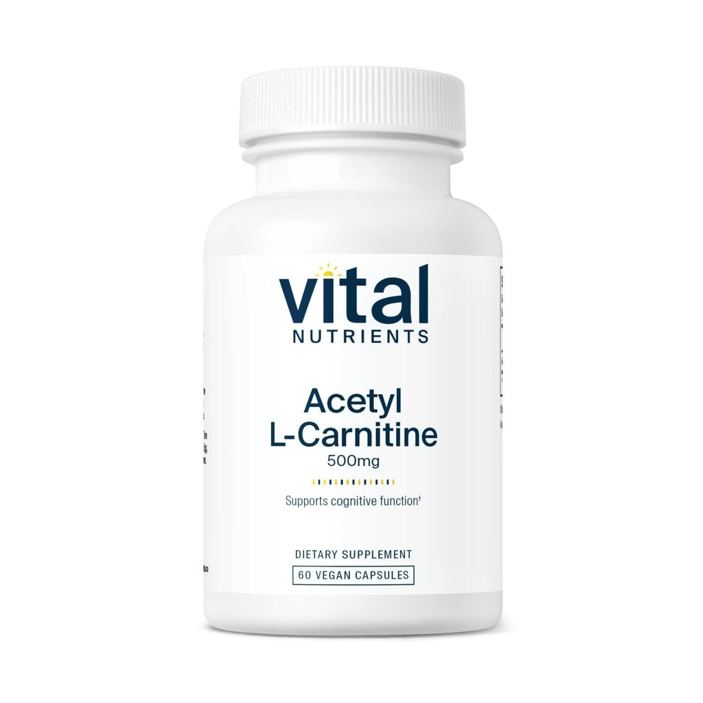 Vital Nutrients Acetyl L-Carnitine 500mg | Brain, Memory e Cognitive Support Supplemento* | Vegan | Gluten, Dairy, Soy Free | Non-GMO | 60 capsule