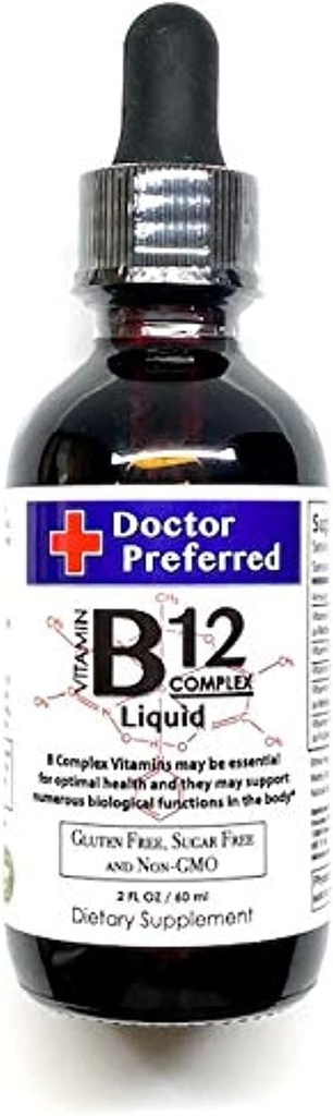 Vitamina B12 complesso liquido sublinguale gocce assorbimento rapido B2, B3, B5, B6 e B12. 2 fl oz - 60 giorni di alimentazione