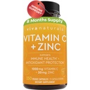 Viva Naturals Vitamina C e Zinc Supplementi 1000mg - Zinc 20mg (250 capsule vegetali) - Alta potenza e vitamina C con zinco per il supporto immunitario - Non OGM, Gluten Free (8 mesi di alimentazione)