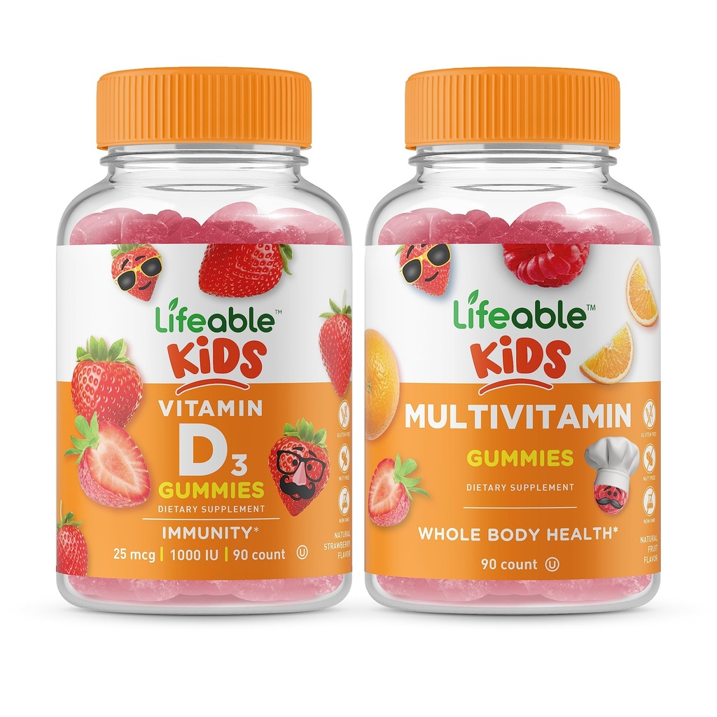 Vita Vitamina D Bambini + Multivitaminici Bambini, Gummies Bundle - Grande Degustazione, Integratore di vitamina, Senza glutine, OGM Libero, Gomma masticabile