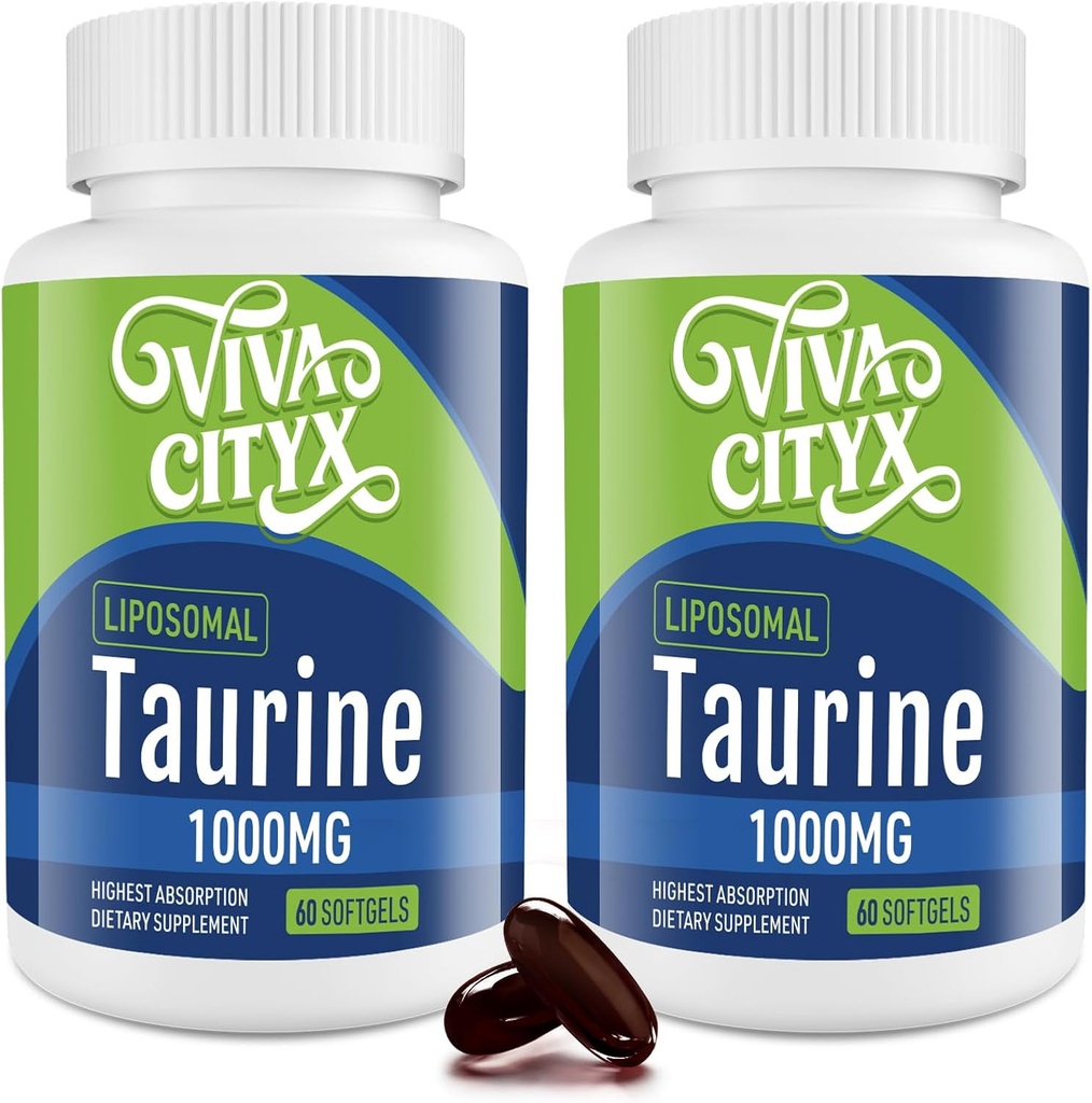 Taurina 1000mg - Liposomal Taurine Aminoacido Supplemento per cuore, fegato e cervello, longevità, Esercizio - Alto assorbimento, Vegan & Gluten Free (60 Softgels - 2 Pack)