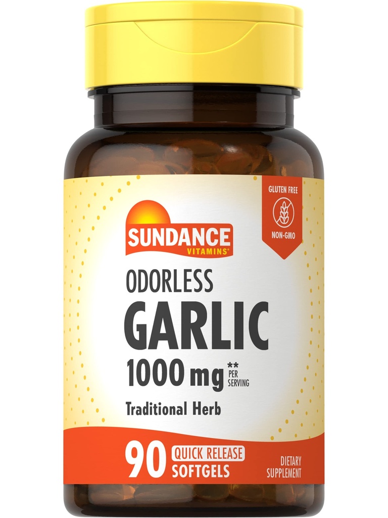 Sundance Odorless Aglio Softgels | 1000mg | 90 Count | Non OGM e Gluten Supplemento gratuito