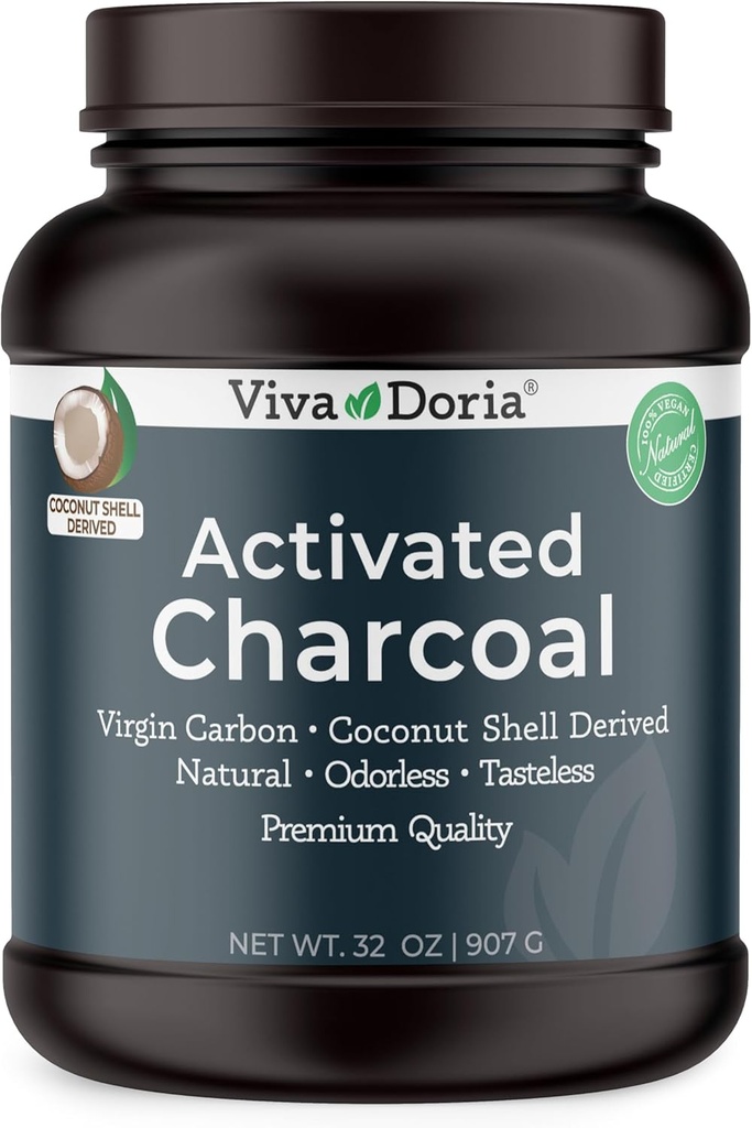 Viva Doria Vergine attivato Charcoal Powder, Coconut Shell Derived, Food Grade, 32 Oz
