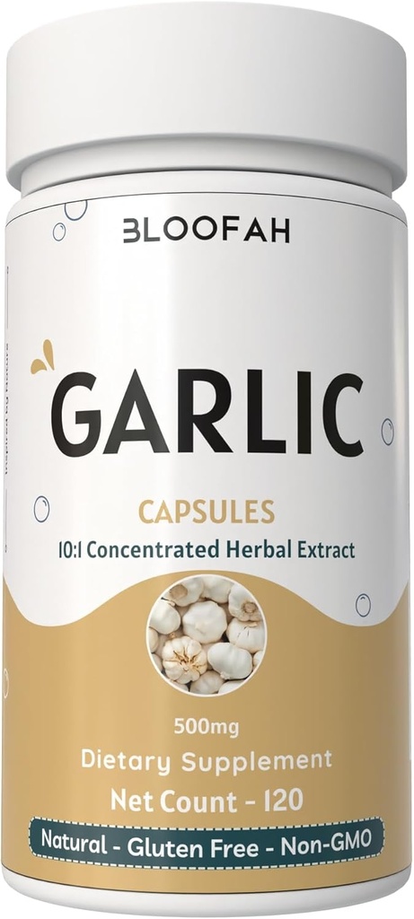 Aglio capsule 500mg | Polvere di estratto concentrato 10:1 | Allium sativum | Non-GMO, senza glutine | Nessun Additivo artificiale | GMP-Certified | Odorless & Easy to Take (120 Count (Pack of 1))