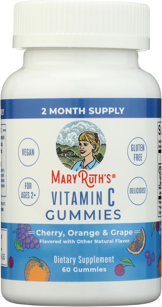 MaryRuth Organics Vitamin C Gummies | Supplemento per il supporto immunitario e la salute generale | Integratore di supporto immunitario | Vitamina C per adulti e bambini | Vegan | Non OGM | 60 Serve